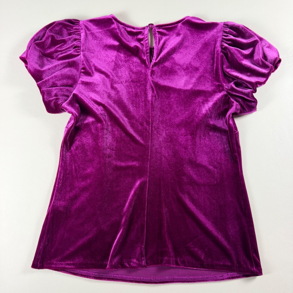 Parker Purple Velvet Puff Sleeve Top XS Magenta Coquette Holiday Party Blouse - Picture 2 of 8